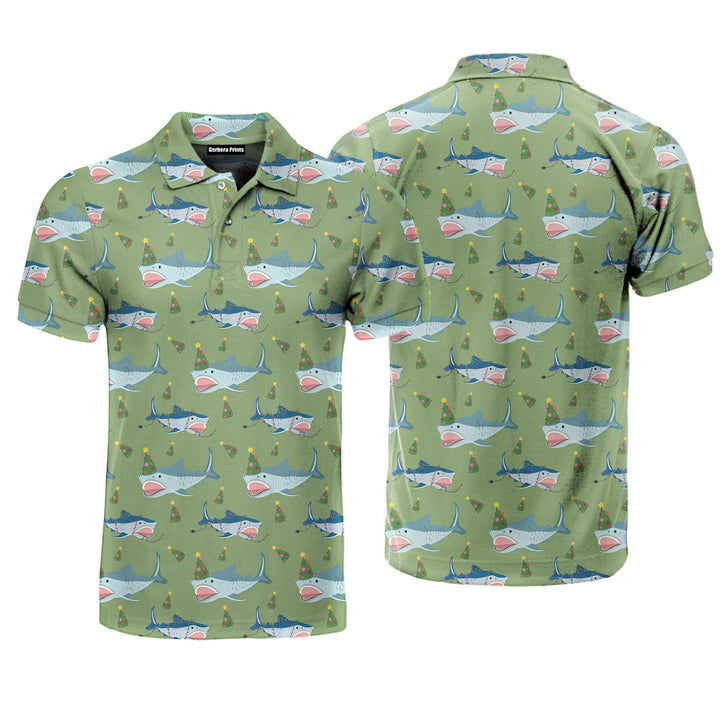 Green Shark Love Christmas In July Polo Shirt For Men