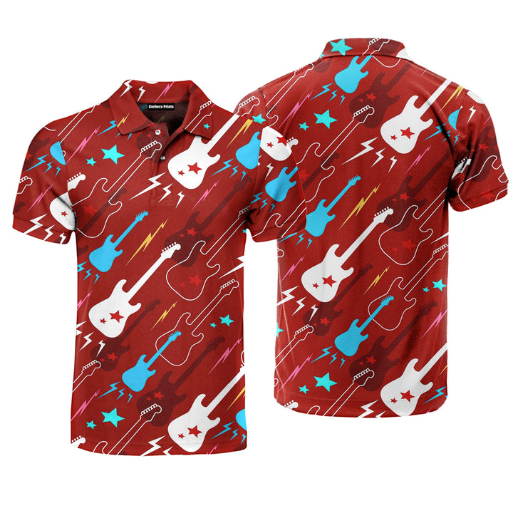 Red Electric Guitar Polo Shirt For Men