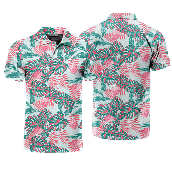 Pink Hibiscus Floral Tropical Polo Shirt For Men