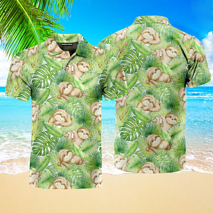 Sloths Surrounded By Tropical Leaves Polo Shirt For Men