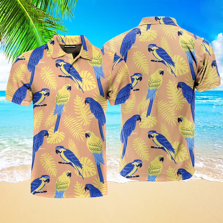 Blue And Gold Bird Tropical Polo Shirt For Men