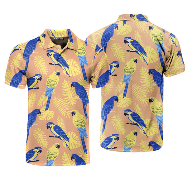 Blue And Gold Bird Tropical Polo Shirt For Men