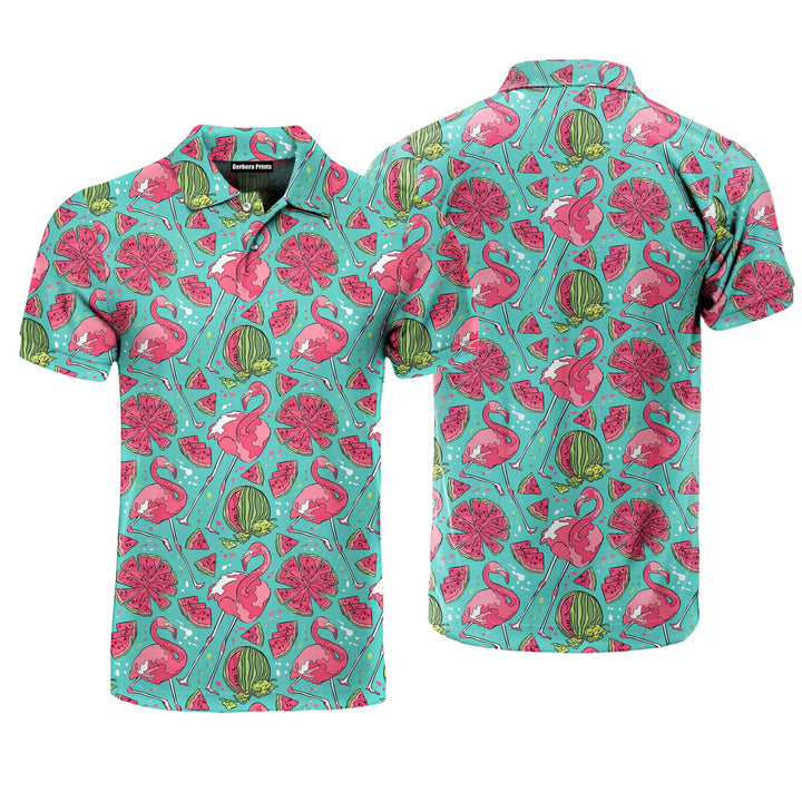 Flamingo And Watermelon Polo Shirt For Men