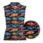 Vintage Car Racing Motorshow-Women Sleeveless Polo Shirt-Gerbera Prints