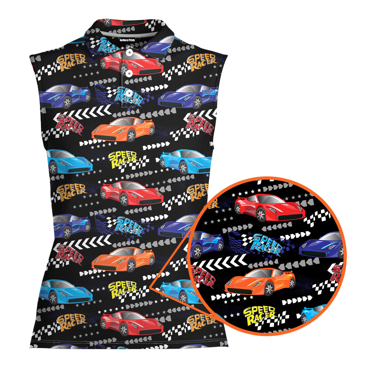 Vintage Car Racing Motorshow-Women Sleeveless Polo Shirt-Gerbera Prints