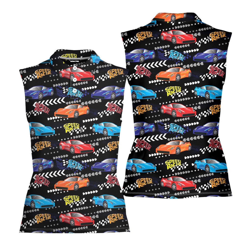 Vintage Car Racing Motorshow-Women Sleeveless Polo Shirt-Gerbera Prints