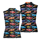 Vintage Car Racing Motorshow-Women Sleeveless Polo Shirt-Gerbera Prints
