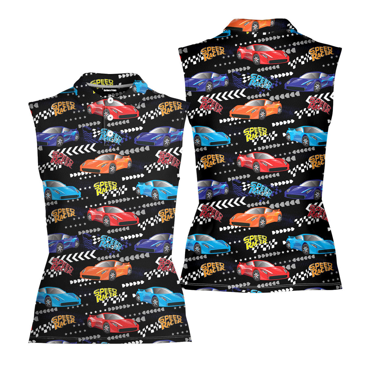 Vintage Car Racing Motorshow-Women Sleeveless Polo Shirt-Gerbera Prints