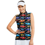 Vintage Car Racing Motorshow-Women Sleeveless Polo Shirt-Gerbera Prints