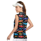 Vintage Car Racing Motorshow-Women Sleeveless Polo Shirt-Gerbera Prints