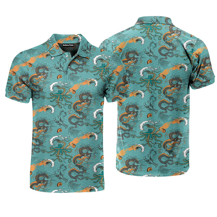 Dragon, Octopus And Sea Voyages Polo Shirt For Men