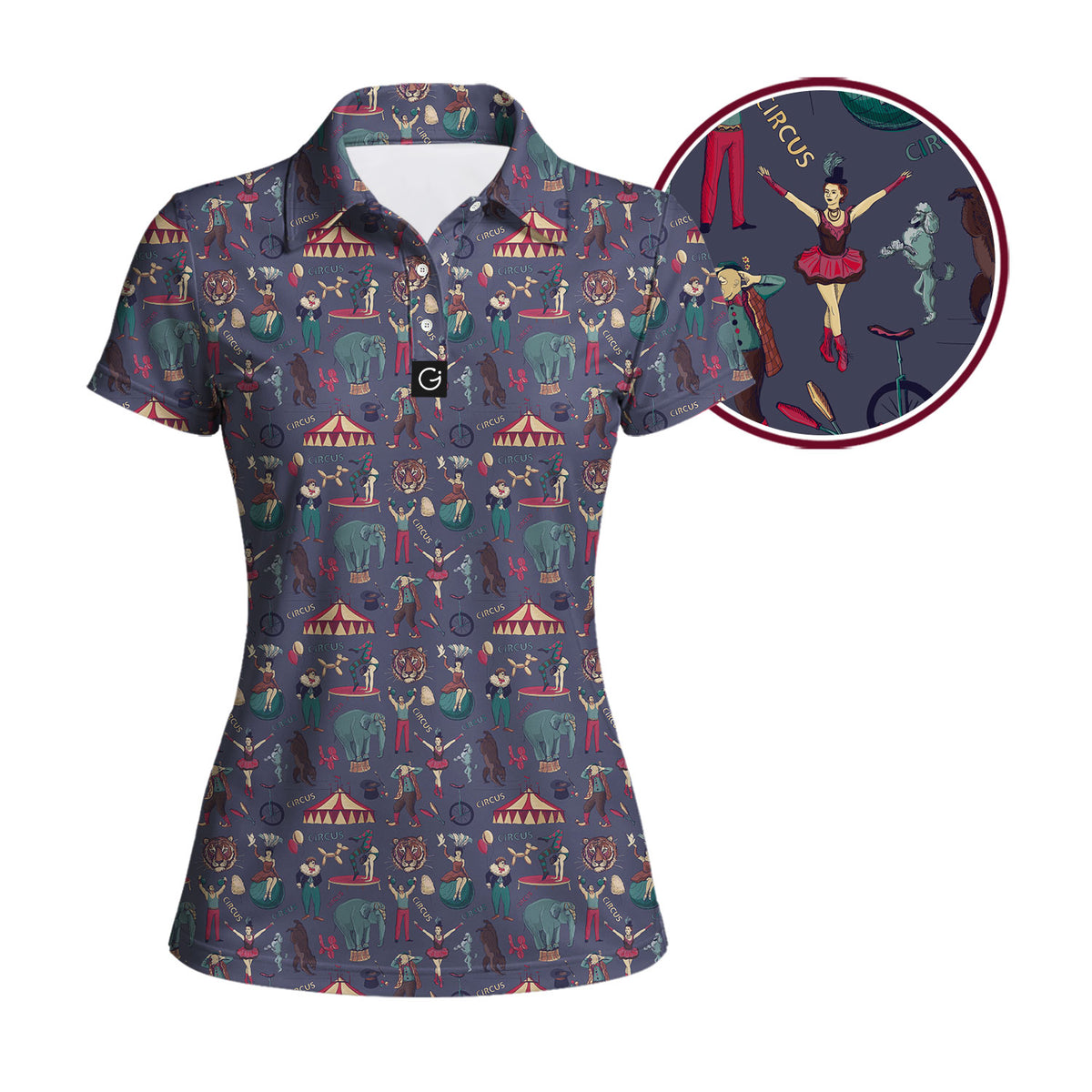 Amazing Circus Funny Golf Polo for Women - Detail Close-up