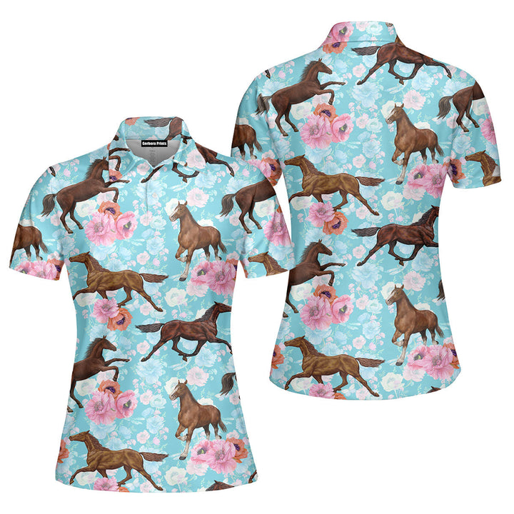 Racing Horse Derby Day Kentucky Floral Polo Shirt For Women