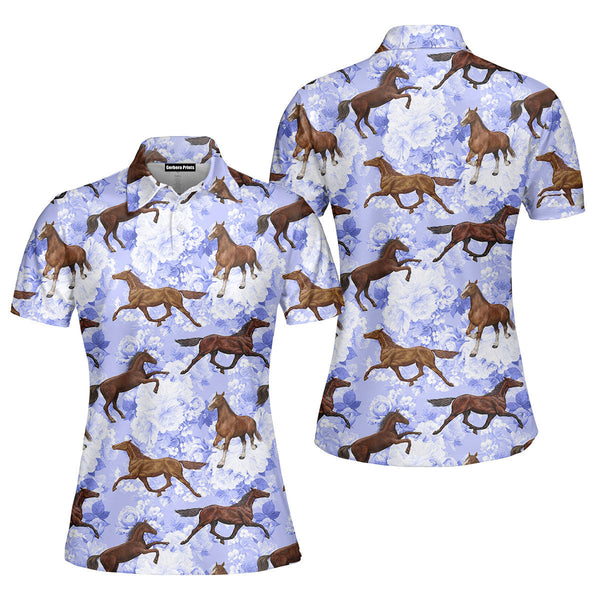 Kentucky Derby Day Horse Racing Floral Polo Shirt For Women