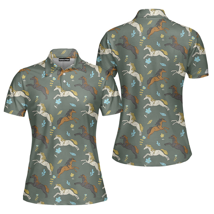 Kentucky Derby Day Racing Horse Flower Polo Shirt For Women