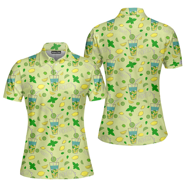 Margarita Mojito Gift for Drinking Lovers Drinkers Mojito Cocktail Lemon Green Polo Shirt For Women