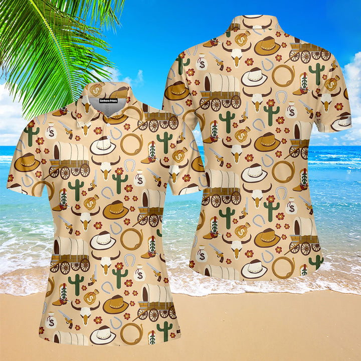 Western Cowboy Gift for Cowboys Cowgirls Cowboy Hats Cactus Horseshoe Polo Shirt For Women