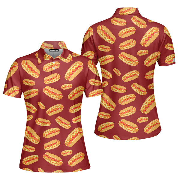 Love Hot Dog Red National Hot Dog Day Polo Shirt For Women