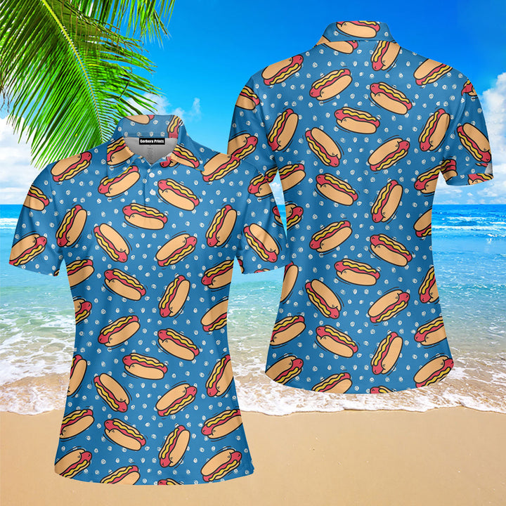 Retro Hot Dog National Hot Dog Day Polo Shirt For Women