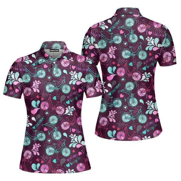 I Love Bicycle Summer Bike Colorful Polo Shirt For Women