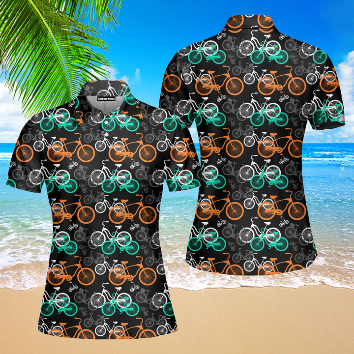 Bike Bicycle Pattern Colorful Polo Shirt For Women