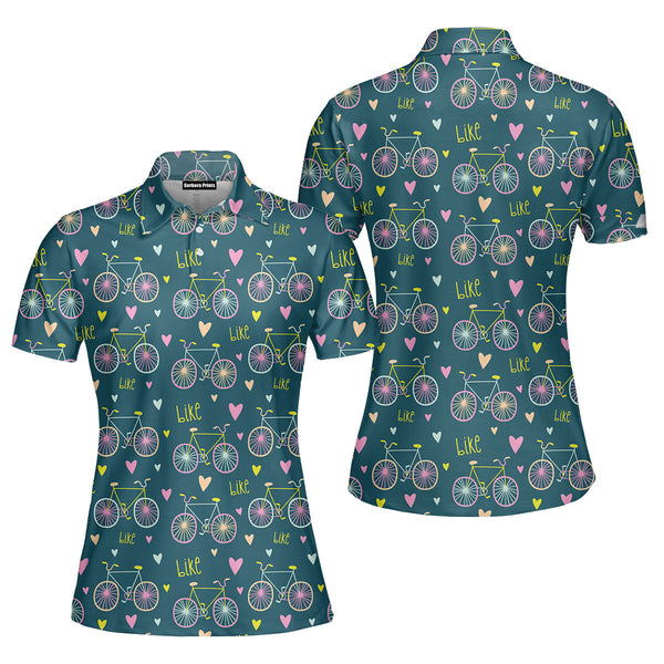 Bikes And Hearts Cute Bicycles Polo Shirt For Women
