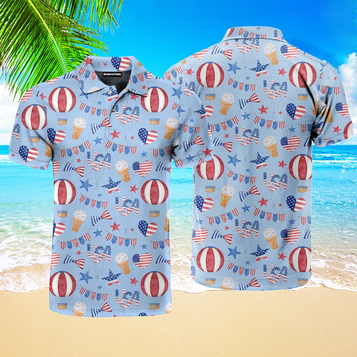 Independence Day 4th Of July Ice Cream And Ball Polo Shirt For Men