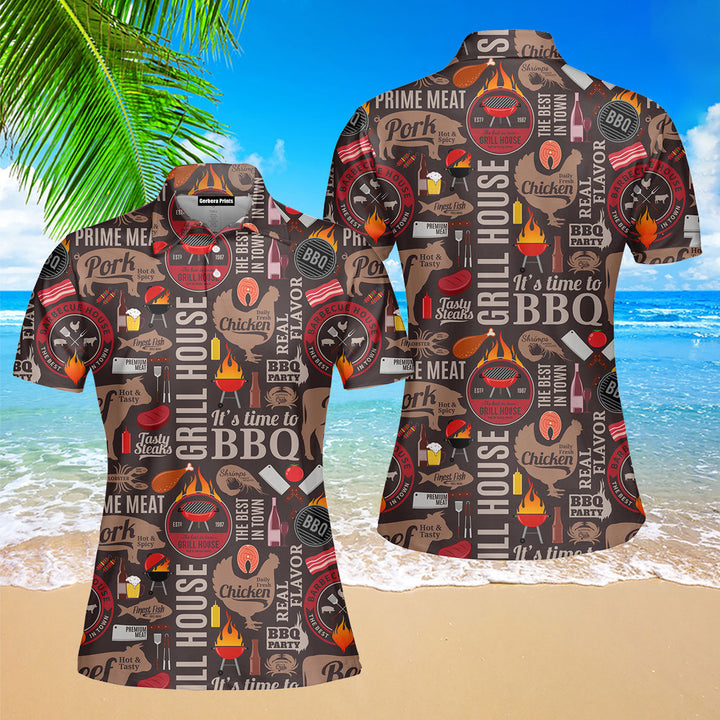 Barbecue Meat It's Time To BBQ Grill Party Polo Shirt For Women