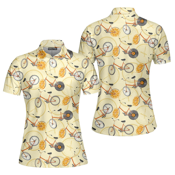 Cute Bikes With Oranges Retro Bicycles Polo Shirt For Women