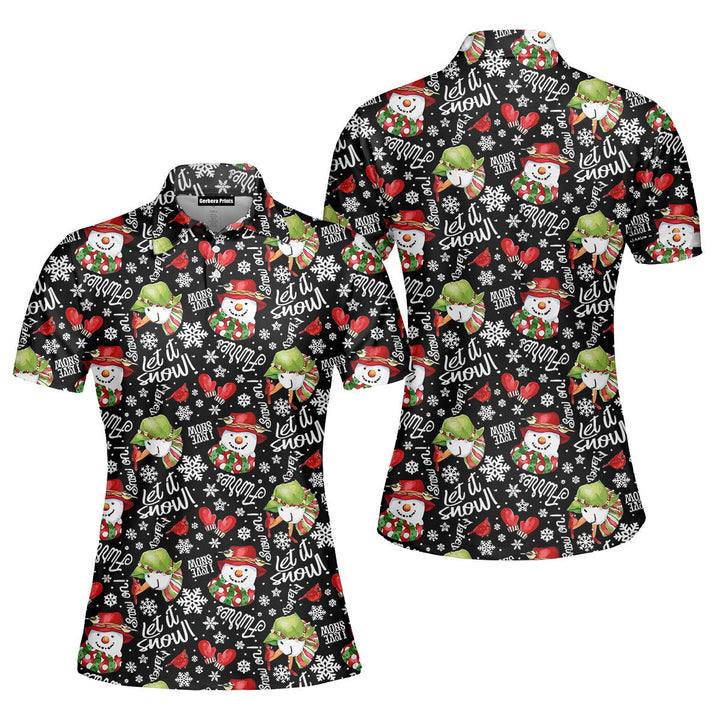 Let It Snow Santa Black Polo Shirt For Women