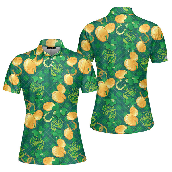 Saint Patrick Day Sham Rock And Golden Coin Polo Shirt For Women