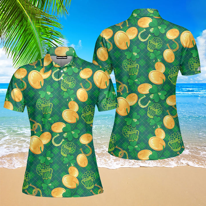 Saint Patrick Day Sham Rock And Golden Coin Polo Shirt For Women