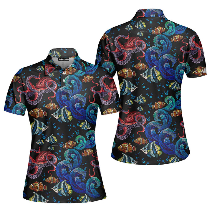 Octopus With Sea Wave Polo Shirt For Women