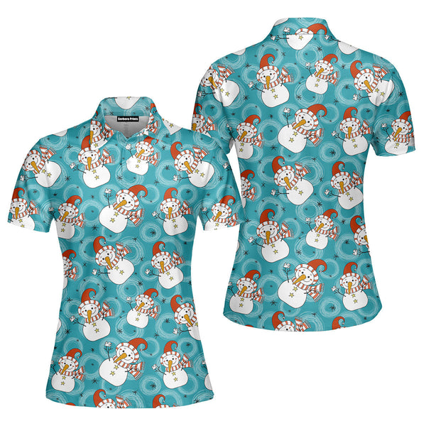 Funny Snowman Dacing In Blue Polo Shirt For Women