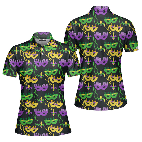 Colorful Mardi Gras Masks Polo Shirt For Women