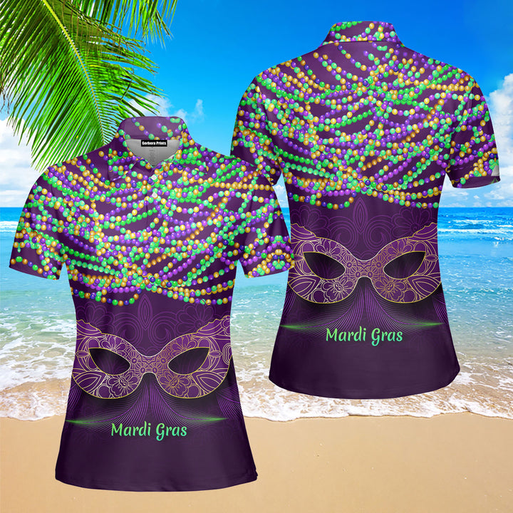 It's A Purple Mask Mardi Gras Polo Shirt For Women