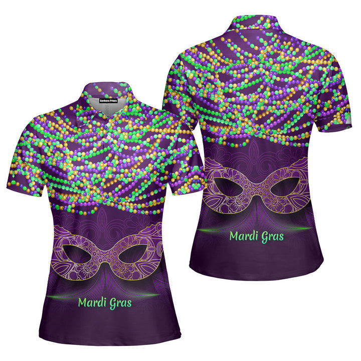 It's A Purple Mask Mardi Gras Polo Shirt For Women