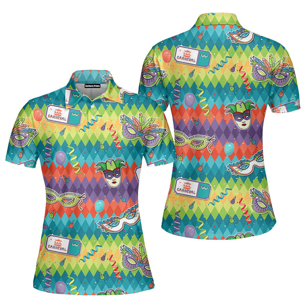 Colorful Mardi Gras Carnival Polo Shirt For Women