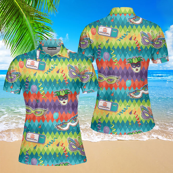 Colorful Mardi Gras Carnival Polo Shirt For Women