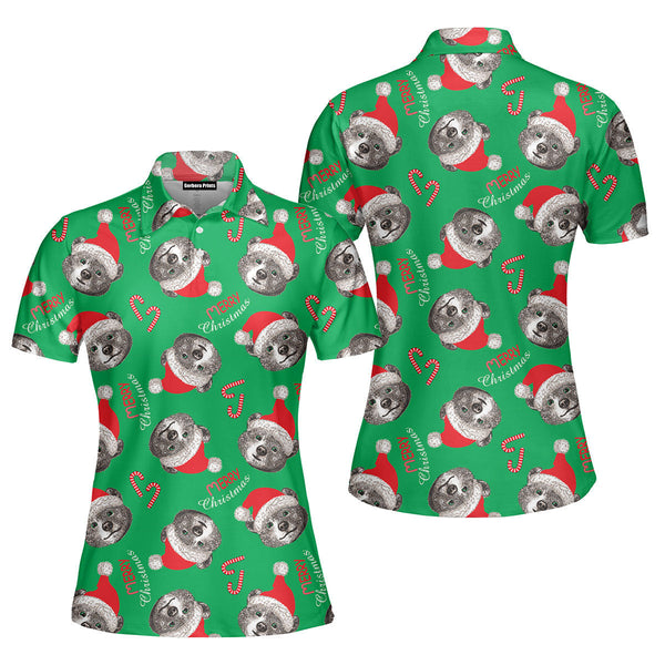 Christmas Bear Santa Holly Jolly Xmas Polo Shirt For Women
