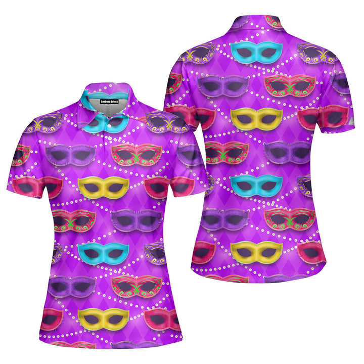 Mari Gras Venetian Carnival Mask Polo Shirt For Women