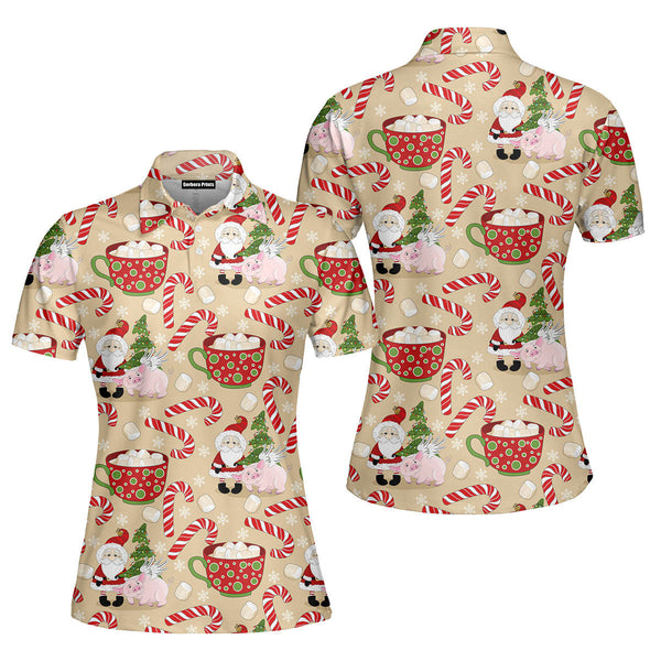 Magical Christmas Pig With Santa Polo Shirt For Women