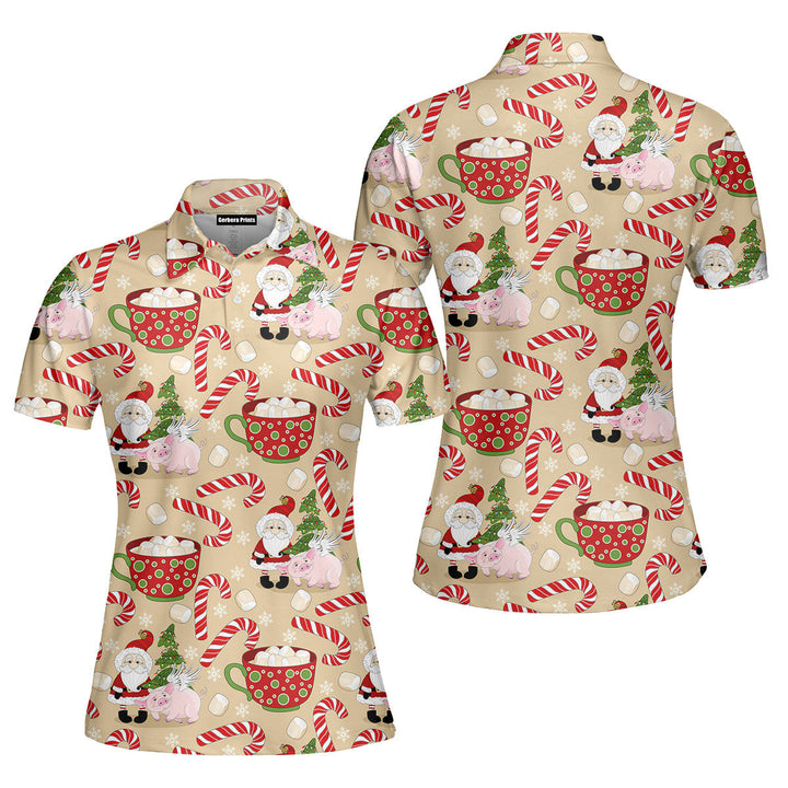 Magical Christmas Pig With Santa Polo Shirt For Women