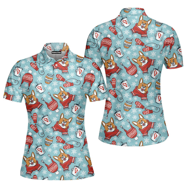 Funny Adorable Corgis Dog Merry Christmas Polo Shirt For Women