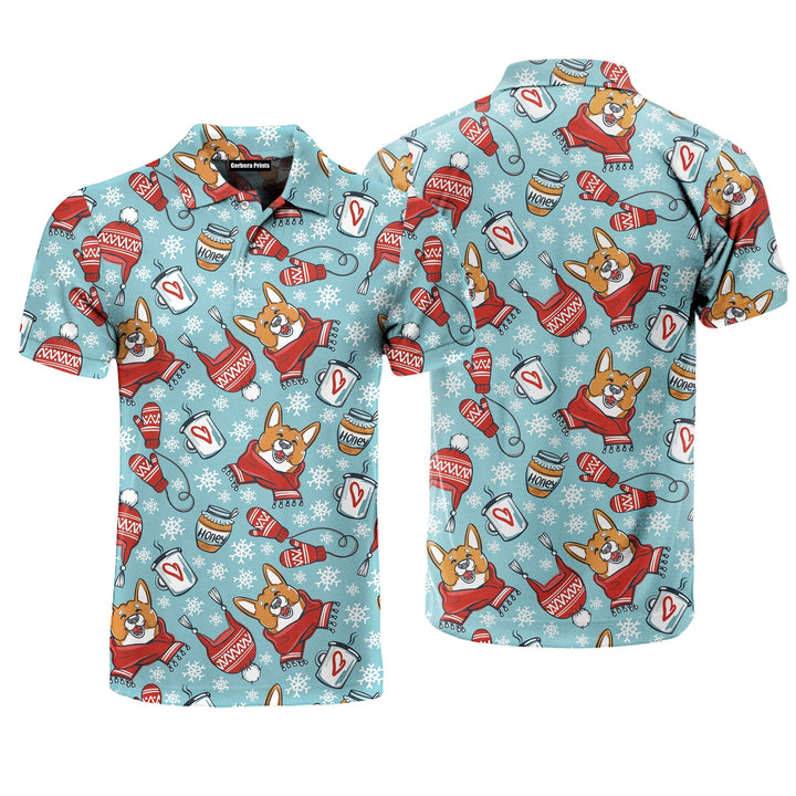 Funny Adorable Corgis Dog Merry Christmas Polo Shirt For Men