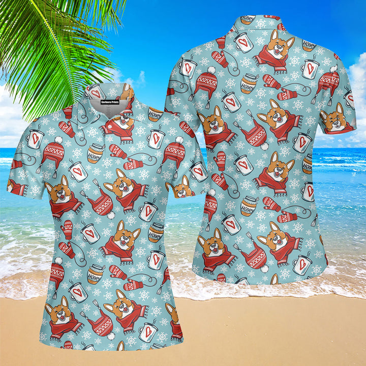 Funny Adorable Corgis Dog Merry Christmas Polo Shirt For Women