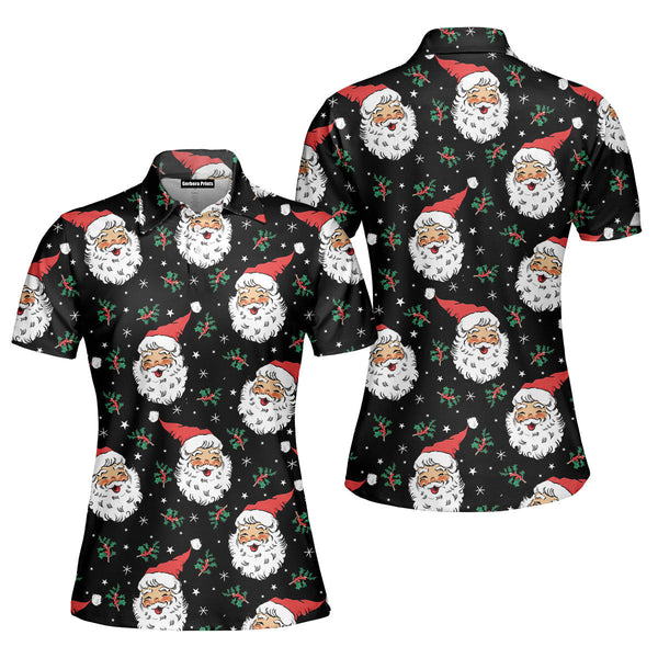 Santa Holly Snow Flakes Joyful Christmas Polo Shirt For Women
