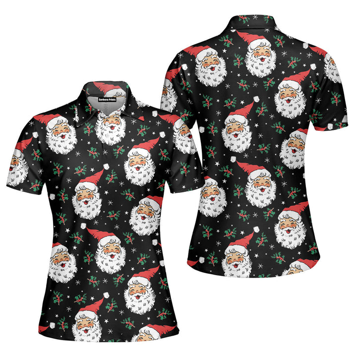 Santa Holly Snow Flakes Joyful Christmas Polo Shirt For Women