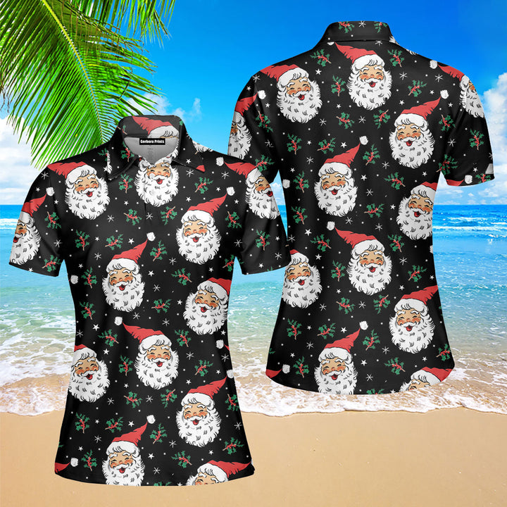 Santa Holly Snow Flakes Joyful Christmas Polo Shirt For Women