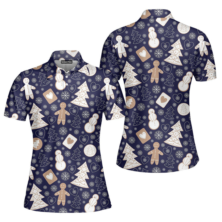 Christmas Gingerbread Snow Flakes Polo Shirt For Women